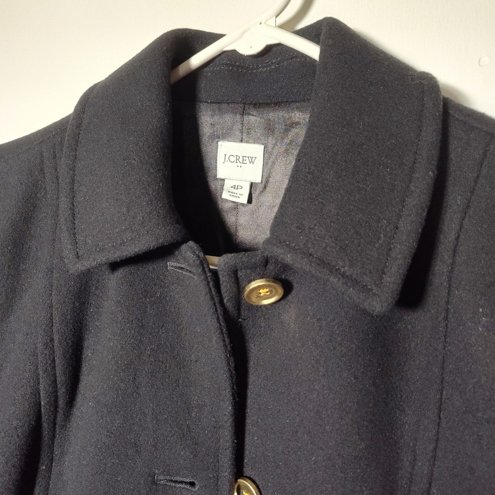 J. Crew Womens Black Wool Blend Lady Day Coat Long Winter Coat Gold Buttons 4P - Picture 3 of 14